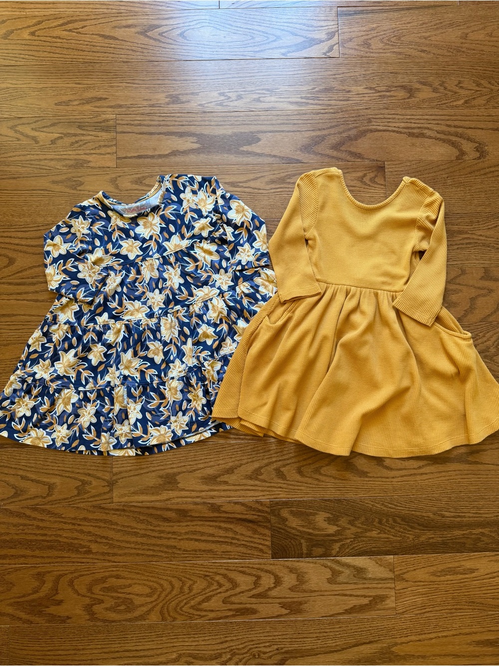 Ruffle Butts Navy Floral and Mustard 3/4-Sleeve Dresses